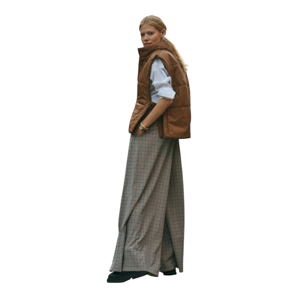 COREY LYNN CALTER Pleated Wide Leg Plaid Trousers